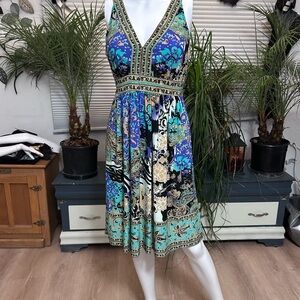 dressbarn Floral Blue and Teal Midi Dress
